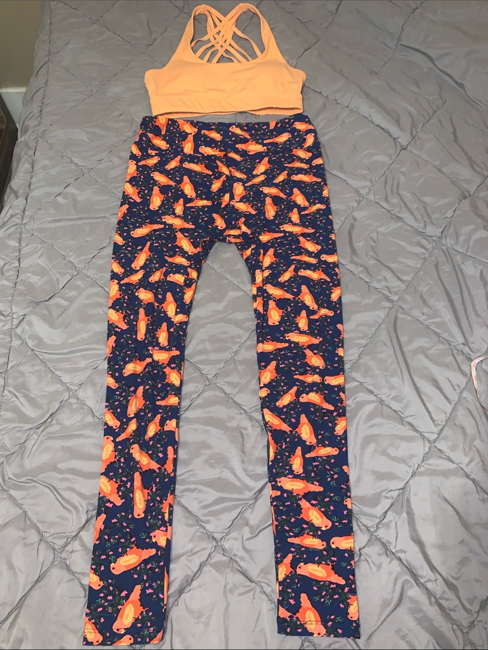 Zyia moon Peach Strappy Sports Bra & lularoe Birds of paradise Legging M/L tall - Picture 4 of 4